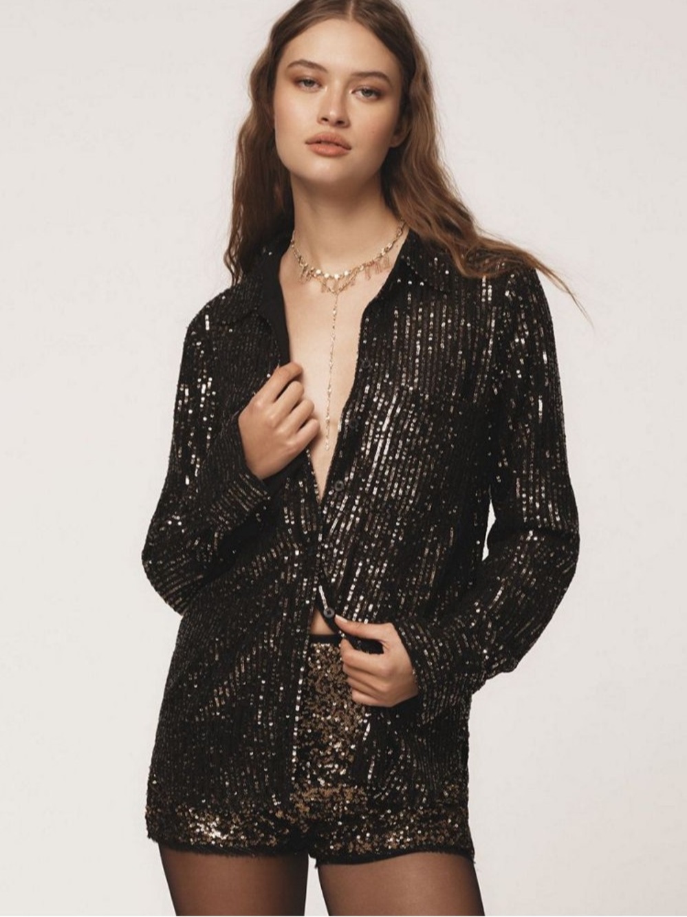 Anthropologie Remie Gold Sequin Long Sleeve Blouse